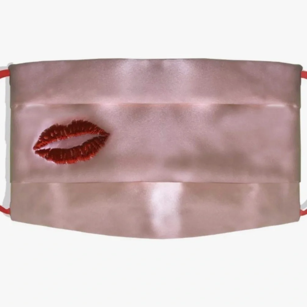 NWT SLIP Pure Silk Adult Pleated Face Covering Red Kiss